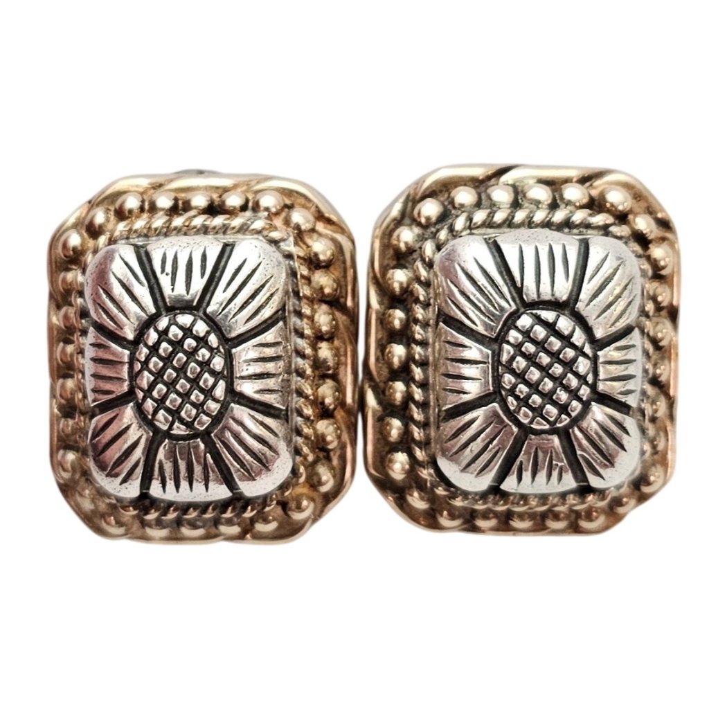 Sterling Silver Stephen Dweck Square Clip On Chunky Braid Flower Earrings C814 313$